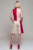 ColorBlock Light Khaki – dwuczęściowe damskie garnitury z dekoltem w serek