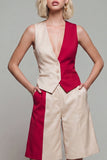 ColorBlock Light Khaki – dwuczęściowe damskie garnitury z dekoltem w serek