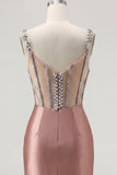 Blush Satin Bodycon Body-przezroczysty gorset mini sukienka na homecoming z kryształkami