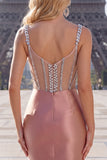 Blush Satin Bodycon Body-przezroczysty gorset mini sukienka na homecoming z kryształkami