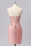 Satin Blush Sweetheart Bodycon Gorset z marszczami na bal z cyrkrychami