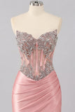 Satin Blush Sweetheart Bodycon Gorset z marszczami na bal z cyrkrychami