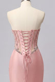 Satin Blush Sweetheart Bodycon Gorset z marszczami na bal z cyrkrychami