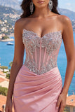 Satin Blush Sweetheart Bodycon Gorset z marszczami na bal z cyrkrychami