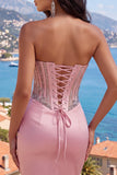 Satin Blush Sweetheart Bodycon Gorset z marszczami na bal z cyrkrychami