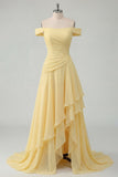 Sukienka maxi z falami z rozcięciem z odkrytymi ramionami w kolorze chiffon Butter Butter Yellow A-line