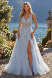 Długa sukienka balowa z aplikacjami w kształcie kroju A z koralikiem w serce w kształcie litery A z rozcięciem