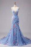 Kwiatowe ramiączka Blue Mermaid Spaghetti Length Scroll Neck z dekoltem w serek.