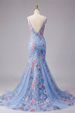 Kwiatowe ramiączka Blue Mermaid Spaghetti Length Scroll Neck z dekoltem w serek.