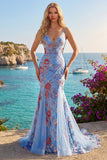 Kwiatowe ramiączka Blue Mermaid Spaghetti Length Scroll Neck z dekoltem w serek.