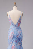 Kwiatowe ramiączka Blue Mermaid Spaghetti Length Scroll Neck z dekoltem w serek.