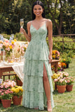 Dusty Sage Floral A Line Tiered Maxi Dress