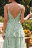 Dusty Sage Floral A Line Tiered Maxi Dress