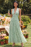 Sukienka maxi A Line Haller Dusty Sage Floral