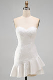 Ivory Sweetheart A-line aplikowana mini sukienka z falbanami