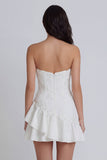 Ivory Sweetheart A-line aplikowana mini sukienka z falbanami