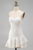 Ivory Sweetheart A-line aplikowana mini sukienka z falbanami