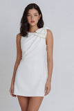 Ivory Bodycon Round-Line, marszczona mini sukienka z kokardą