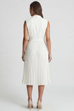 Klapa z kością słoniową, plisowana w stylu A Line Midi Work Dress z paskiem