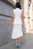 Biała klapa z klapą, dwuczęściowa asymetryczna sukienka robocza
