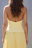 Halter Yellow Jednorzędowa plisowana sukienka midi Work Line A