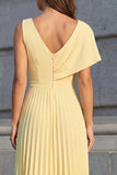 Żółty asymetryczny dekolt z plisowaniem w stylu A Line Midi Work Dress