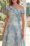 A Line Jacquard Blue z jednym ramieniem Midi Mother Of the Bride