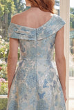 A Line Jacquard Blue z jednym ramieniem Midi Mother Of the Bride