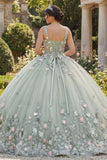Sukienka z quinceañera z kwadratowym dekoltem, w kolorze dusty sage Sage Floral