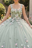 Sukienka z quinceañera z kwadratowym dekoltem, w kolorze dusty sage Sage Floral