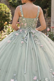 Sukienka z quinceañera z kwadratowym dekoltem, w kolorze dusty sage Sage Floral