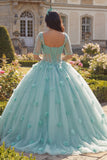 Jasnozielona suknia balowa z półrękawem i gorsetem 3D Flower Quinceanera