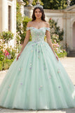 Sukienka Quinceanera z odkrytymi ramionami Zielona suknia balowa z kwiatami 3D