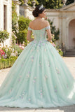 Sukienka Quinceanera z odkrytymi ramionami Zielona suknia balowa z kwiatami 3D