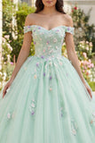 Sukienka Quinceanera z odkrytymi ramionami Zielona suknia balowa z kwiatami 3D