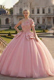 Sukienka balowa różowa z aplikacjami na jedno ramię – sukienka z Quinceanera