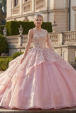 Balowa suknia różowa, z koralikami na jednym ramieniu i falbanami z finałkami Quinceanera