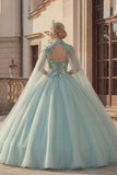 Błyszcząca suknia balowa Sweetheart cekiny z miętową zieloną sukienką Quinceanera z peleryną