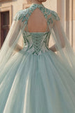 Błyszcząca suknia balowa Sweetheart cekiny z miętową zieloną sukienką Quinceanera z peleryną