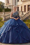 Granatowa suknia balowa na jedno ramię, kwiatowa sukienka Quinceanera z falbanami