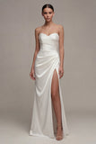 Sweetheart Marched White Maxi Sukienka zaręczynowa z rozcięciem