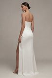 Sweetheart Marched White Maxi Sukienka zaręczynowa z rozcięciem
