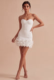 Sweetheart Bodycon White 3D Flowers Mini Dress