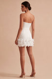 Sweetheart Bodycon White 3D Flowers Mini Dress
