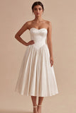 Sukienka biała Sweetheart A Line A Line Satin Midi