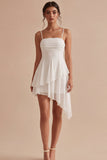 Mini sukienka A Line Spaghetti Strips Marched White