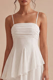 Mini sukienka A Line Spaghetti Strips Marched White