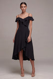 Zimne ramiona A Line High Low Little Black Dress z falbanami