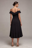 Zimne ramiona A Line High Low Little Black Dress z falbanami