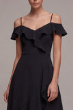 Zimne ramiona A Line High Low Little Black Dress z falbanami